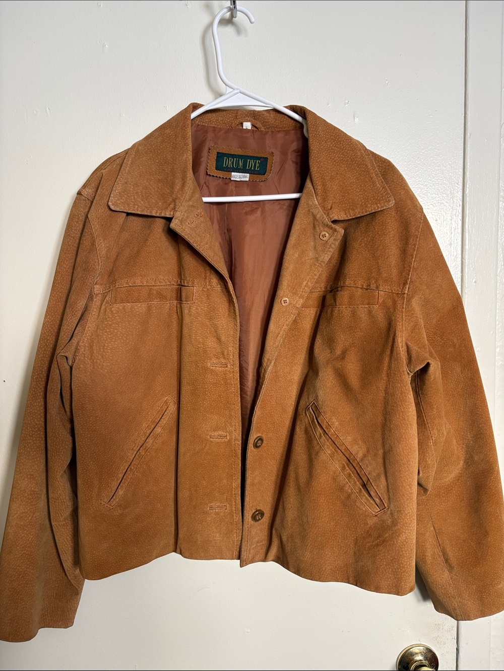Suede Button-Front Jacket in Warm Caramel